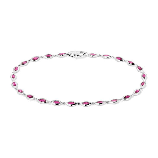 Image of Bracelets. Productname: 18cm Marquise Bezel Set Tennis Bracelet with Created Rubies in Sterling Silver and Platinum in Diamond colour by brand - Bevilles