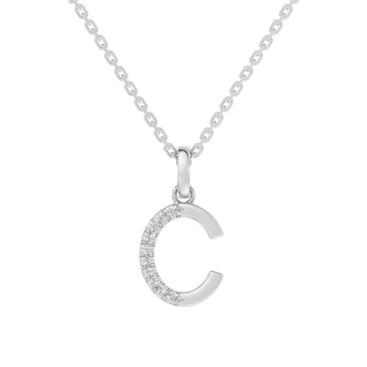 Image of Charms. Productname: 45cm C Initial Pendant Necklace with 0.05tw of Laboratory-Grown Diamonds in Sterling Silver and Platinum in Diamond colour by brand - Bevilles