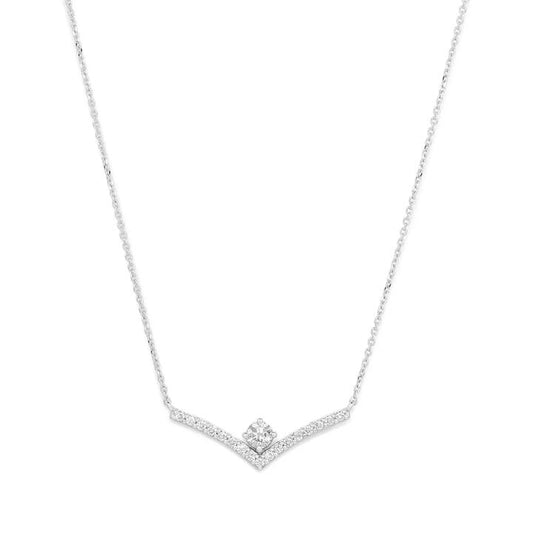 Image of Necklaces. Productname: 45cm Contour Solitaire Necklace with 0.32tw of Laboratory-Grown Diamonds in Sterling Silver and Platinum in Diamond colour by brand - Bevilles