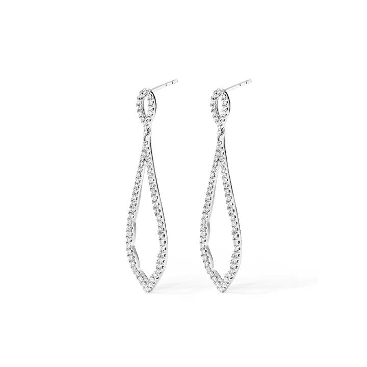 Image of Earrings. Productname: 40mm Teardrop Stud Earrings with 0.50tw of Laboratory-Grown Diamonds in Sterling Silver and Platinum in Diamond colour by brand - Bevilles