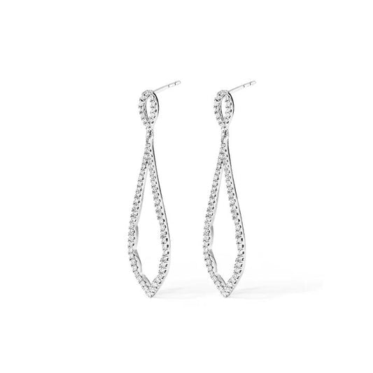 Image of Earrings. Productname: 40mm Teardrop Stud Earrings with 0.50tw of Laboratory-Grown Diamonds in Sterling Silver and Platinum in Diamond colour by brand - Bevilles