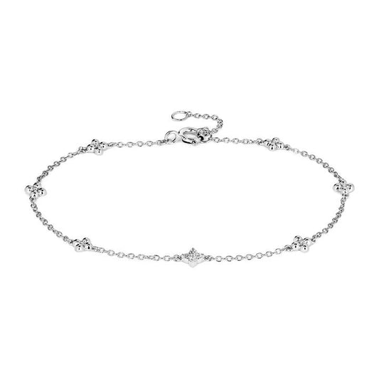 Image of Bracelets. Productname: 19cm Clover Station Bracelet with 0.05tw of Laboratory-Grown Diamonds in Sterling Silver and Platinum in Diamond colour by brand - Bevilles
