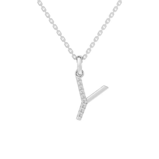 Image of Charms. Productname: 45cm Y Initial Pendant Necklace with 0.05tw of Laboratory-Grown Diamonds in Sterling Silver and Platinum in Diamond colour by brand - Bevilles