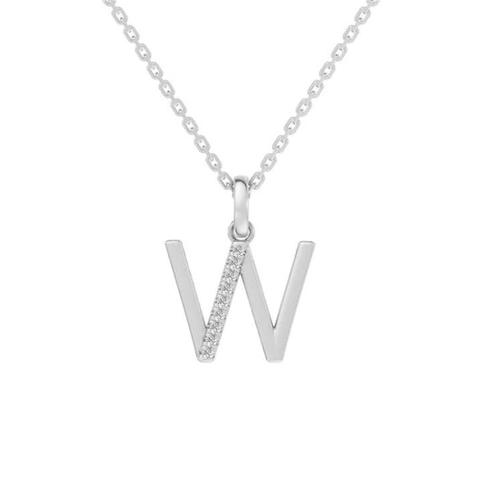 Image of Charms. Productname: 45cm W Initial Pendant Necklace with 0.05tw of Laboratory-Grown Diamonds in Sterling Silver and Platinum in Diamond colour by brand - Bevilles