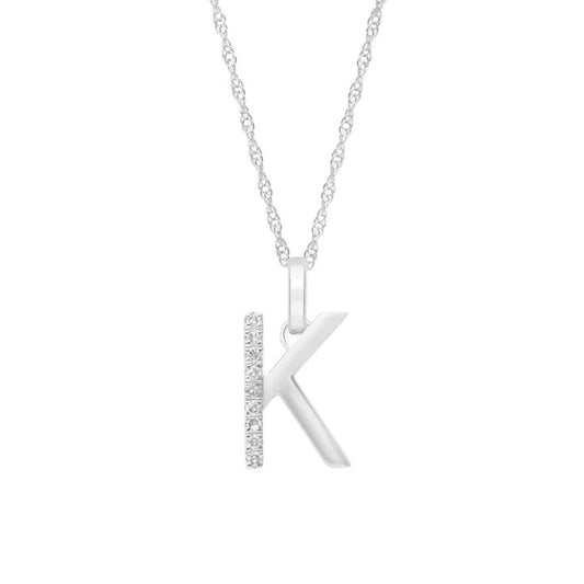 Image of Charms. Productname: 45cm K Initial Pendant Necklace with 0.05tw of Laboratory-Grown Diamonds in Sterling Silver and Platinum in Diamond colour by brand - Bevilles