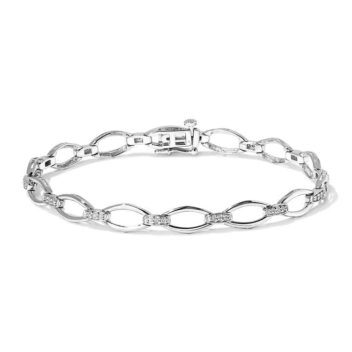 Image of Bracelets. Productname: 18.5cm PavÃ© Link Bracelet with 0.20tw of Laboratory-Grown Diamonds in Sterling Silver and Platinum in Diamond colour by brand - Bevilles