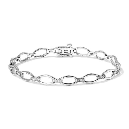 Image of Bracelets. Productname: 18.5cm PavÃ© Link Bracelet with 0.20tw of Laboratory-Grown Diamonds in Sterling Silver and Platinum in Diamond colour by brand - Bevilles