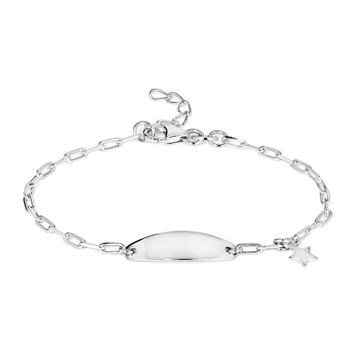 Image of Bracelets. Productname: 16cm ID Paperclip Bracelet with Star Charm in Sterling Silver in Silver colour by brand - Bevilles