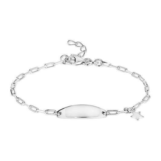 Image of Bracelets. Productname: 16cm ID Paperclip Bracelet with Star Charm in Sterling Silver in Silver colour by brand - Bevilles