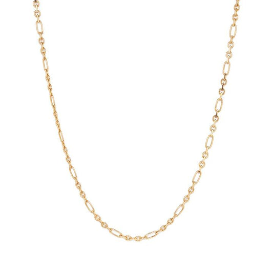 Image of Flats. Productname: 45cm Flat Figaro Chain in 9kt Bonded Yellow Gold in Gold colour by brand - Bevilles