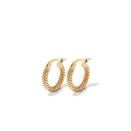 Image of Earrings. Productname: 10mm Rope Twist Hoop Earrings in 9kt Yellow Bonded Gold in Gold colour by brand - Bevilles