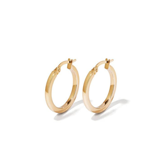 Image of Earrings. Productname: 15mm Square Edge Hoop Earrings in 9kt Yellow Bonded Gold in colour by brand - Bevilles