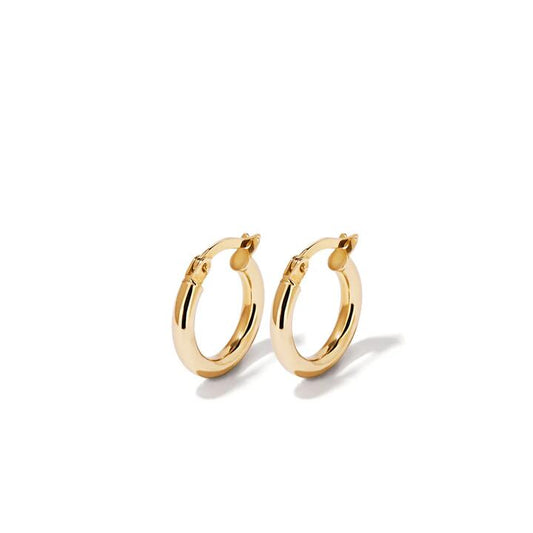 Image of Earrings. Productname: 10mm Tube Hoop Earrings in 9kt Yellow Bonded Gold in colour by brand - Bevilles