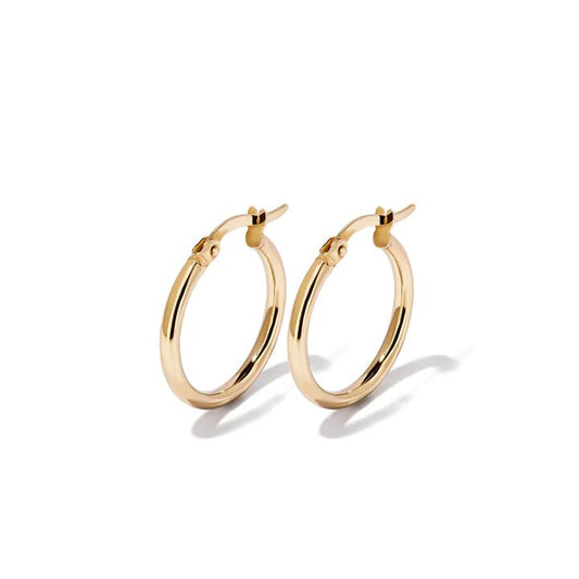 Image of Earrings. Productname: 15mm Tube Hoop Earrings in 9kt Yellow Bonded Gold in colour by brand - Bevilles