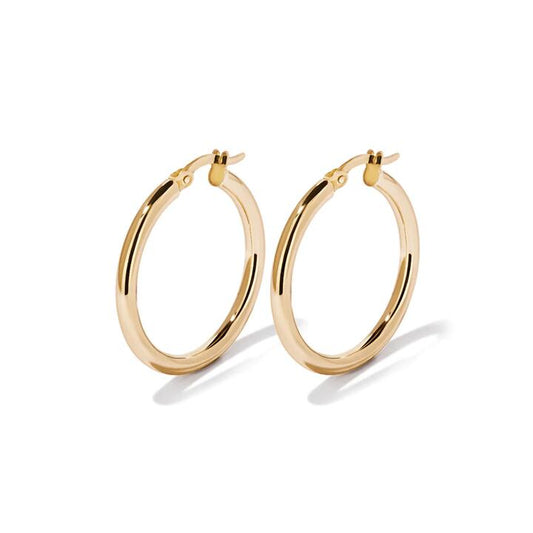 Image of Earrings. Product name - 20mm Tube Hoop Earrings in 9kt Yellow Bonded Gold in colour by brand - Bevilles