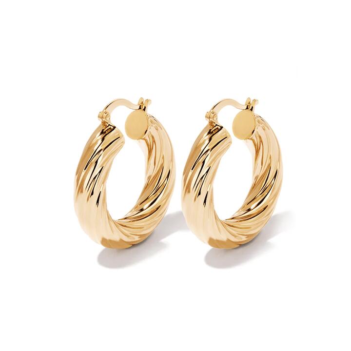 Image of Earrings. Productname: 15mm Twist Hoop Earrings in 9kt Bonded Yellow Gold in Gold colour by brand - Bevilles