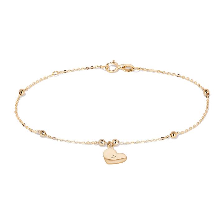 Image of Bracelets. Productname: 19cm Ball Station Bracelet with Heart Charm in 9kt Yellow Gold in Gold colour by brand - Bevilles