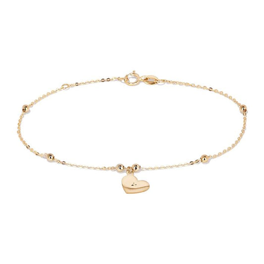 Image of Bracelets. Productname: 19cm Ball Station Bracelet with Heart Charm in 9kt Yellow Gold in Gold colour by brand - Bevilles