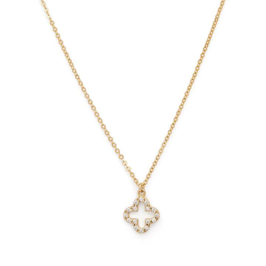 Image of Charms. Productname: 45cm Cubic Zirconia Open Clover Pendant Necklace in 9kt Yellow Gold in Gold colour by brand - Bevilles
