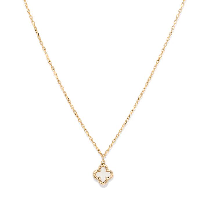 Image of Charms. Productname: 45cm Mother of Pearl Clover Pendant Necklace in 9kt Yellow Gold in Gold colour by brand - Bevilles