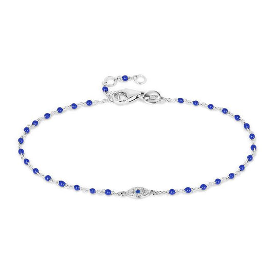 Image of Bracelets. Productname: 19cm Enamel Beaded Bracelet with Cubic Zirconia Evil Eye Charm in Sterling Silver in Silver colour by brand - Bevilles