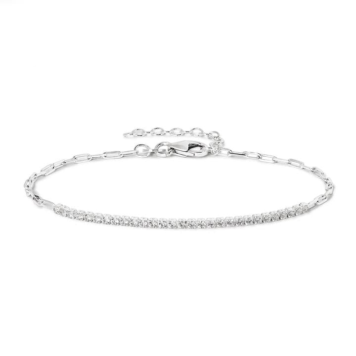 Image of Bracelets. Productname: 19cm Paperclip Cubic Zirconia Tennis Bracelet in Sterling Silver in Silver colour by brand - Bevilles