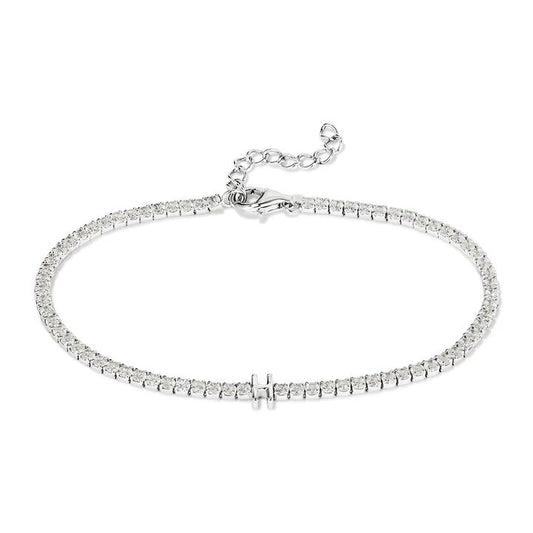 Image of Bracelets. Productname: 20cm Initial H Cubic Zirconia Tennis Bracelet in Sterling Silver in Silver colour by brand - Bevilles