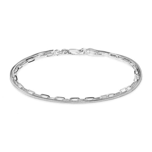 Image of Bracelets. Productname: 19cm Paperclip and Herringbone Double Strand Bracelet in Sterling Silver in Silver colour by brand - Bevilles