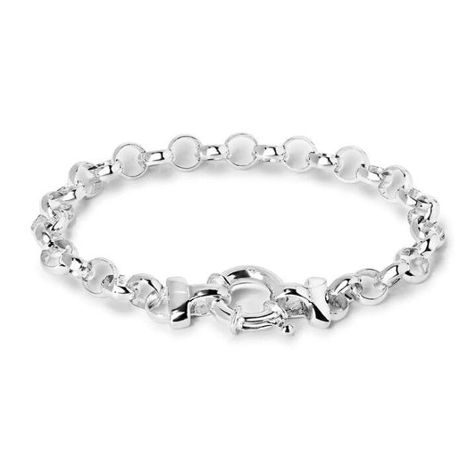 Image of Bracelets. Productname: 19cm 7mm Width Bolt Ring Belcher Bracelet in Sterling Silver in Silver colour by brand - Bevilles
