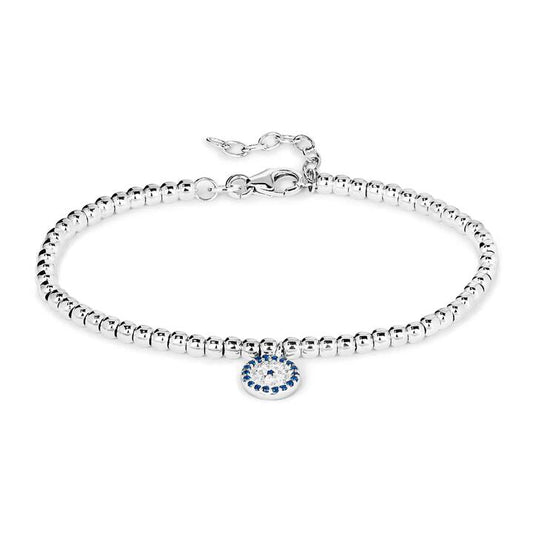 Image of Bracelets. Productname: 19cm Cubic Zirconia Evil Eye Charm Beaded Bracelet in Sterling Silver in Silver colour by brand - Bevilles