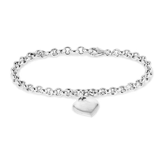 Image of Bracelets. Productname: 19cm Heart Charm Belcher Bracelet in Sterling Silver in Silver colour by brand - Bevilles