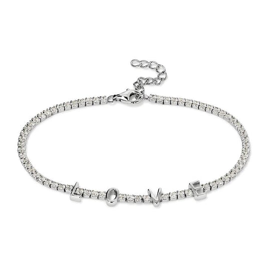 Image of Bracelets. Productname: 20cm Cubic Zirconia Love Tennis Bracelet in Sterling Silver in Silver colour by brand - Bevilles