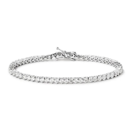Image of Bracelets. Productname: 19cm 4mm Width 3-Claw Cubic Zirconia Tennis Bracelet in Sterling Silver in colour by brand - Bevilles