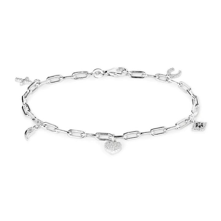 Image of Bracelets. Productname: 19cm Cubic Zirconia Charm Bracelet in Sterling Silver in Silver colour by brand - Bevilles
