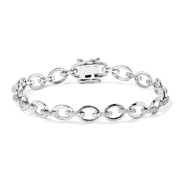 Image of Bracelets. Productname: 18cm Cubic Zirconia Pave Link Oval Bracelet in Sterling Silver in Silver colour by brand - Bevilles