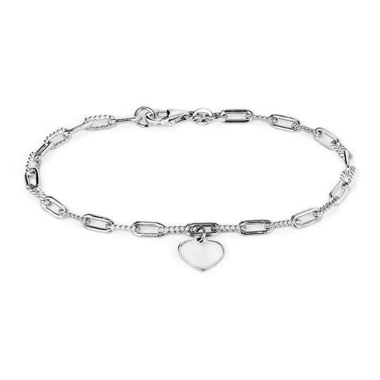 Image of Bracelets. Productname: 19cm Heart Charm Paperclip Bracelet in Sterling Silver in Silver colour by brand - Bevilles