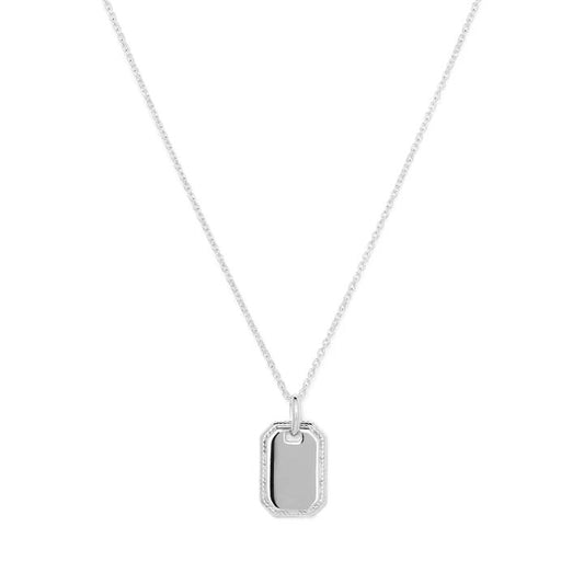 Image of Charms. Productname: 50cm Rope Edge Dog Tag Pendant Necklace in Sterling Silver in Silver colour by brand - Bevilles