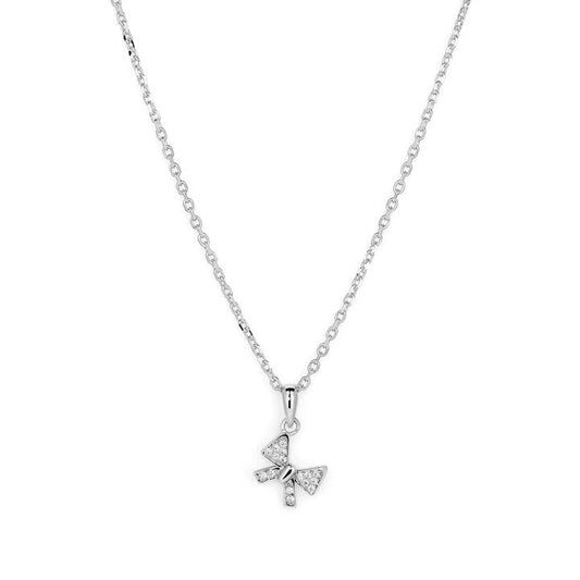 Image of Charms. Productname: 45cm Cubic Zirconia Bow Pendant Necklace in Sterling Silver in Silver colour by brand - Bevilles