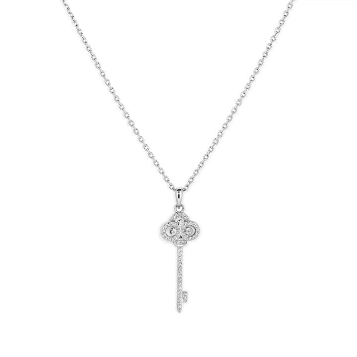 Image of Charms. Productname: 45cm Cubic Zirconia Pave Key Pendant Necklace in Sterling Silver in Silver colour by brand - Bevilles