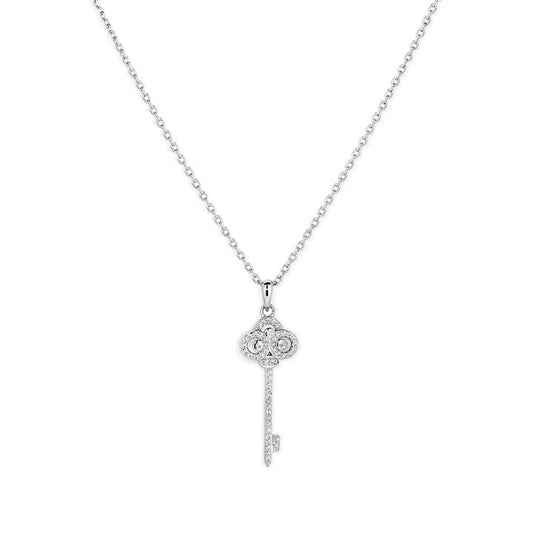 Image of Charms. Productname: 45cm Cubic Zirconia Pave Key Pendant Necklace in Sterling Silver in Silver colour by brand - Bevilles