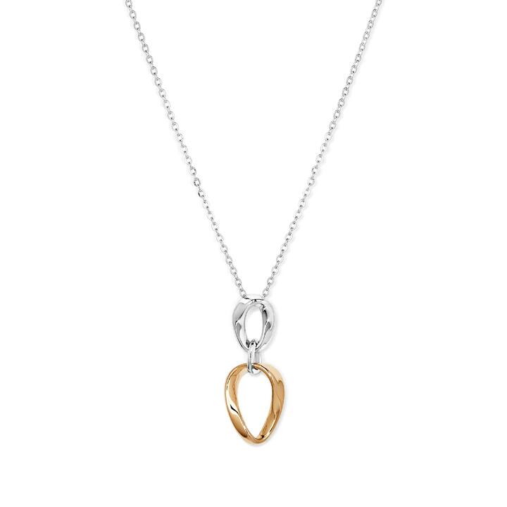 Image of Charms. Productname: 45cm Two-Tone Twist Oval Drop Pendant Necklace in 18kt Fine Gold-Plated Sterling Silver in Silver colour by brand - Bevilles