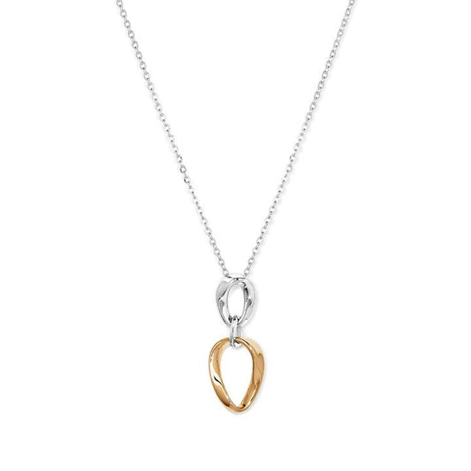 Image of Charms. Productname: 45cm Two-Tone Twist Oval Drop Pendant Necklace in 18kt Fine Gold-Plated Sterling Silver in Silver colour by brand - Bevilles