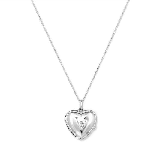 Image of Charms. Productname: 45cm Cubic Zirconia Heart Locket Pendant in Sterling Silver in Silver colour by brand - Bevilles