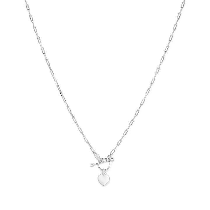 Image of Necklaces. Product name - 45cm 2mm Width T-Bar Heart Pendant Paperclip Necklace in Sterling Silver in colour by brand - Bevilles