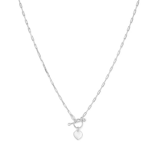 Image of Necklaces. Product name - 45cm 2mm Width T-Bar Heart Pendant Paperclip Necklace in Sterling Silver in colour by brand - Bevilles