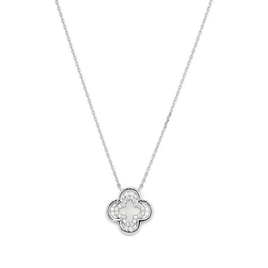Image of Necklaces. Productname: 45cm Cubic Zirconia Clover Necklace in Sterling Silver in Silver colour by brand - Bevilles