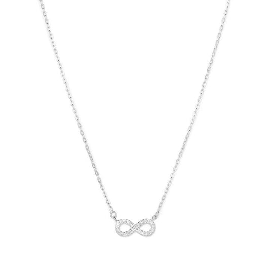 Image of Necklaces. Productname: 45cm Cubic Zirconia Infinity Necklace in Sterling Silver in Silver colour by brand - Bevilles