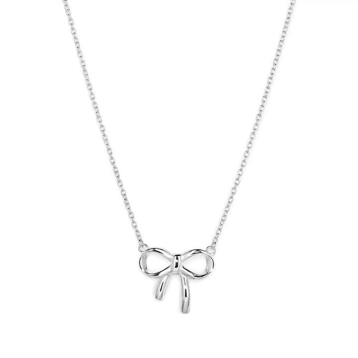 Image of Necklaces. Productname: 45cm Ribbon Bow Necklace in Sterling Silver in Silver colour by brand - Bevilles