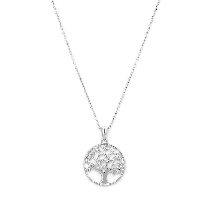 Image of Charms. Productname: 45cm Cubic Zirconia Tree of Life Pendant Necklace in Sterling Silver in Silver colour by brand - Bevilles
