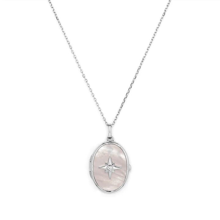 Image of Charms. Productname: 45cm Mother of Pearl Oval Locket Pendant in Sterling Silver in Silver colour by brand - Bevilles